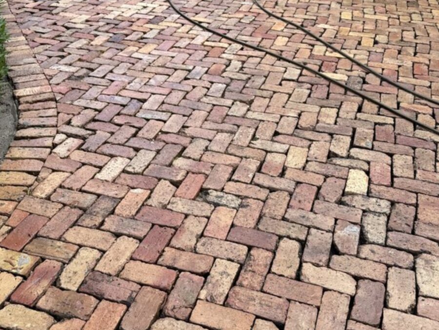 Red-brick herringbone paver driveway, Manny's Paver Creation project